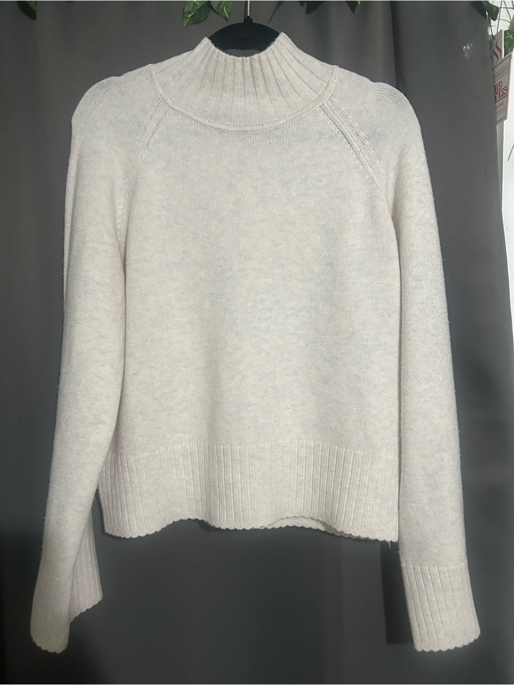 Women's Cream Mock Neck Sweater - Classic Rib Trim